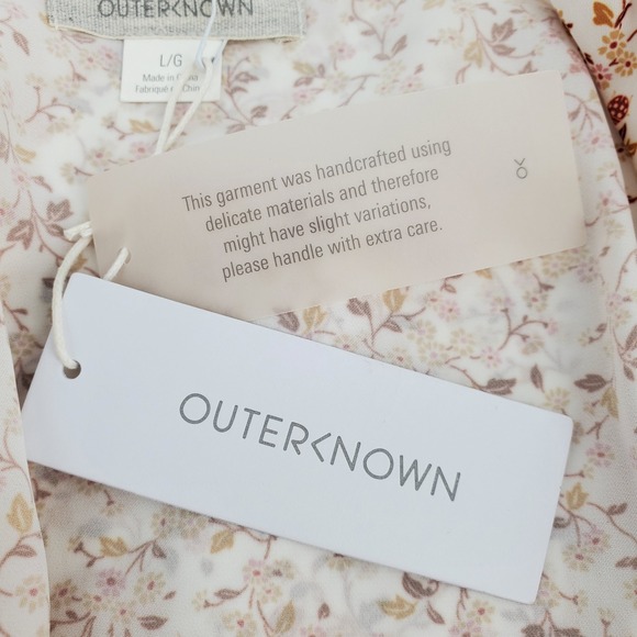 OUTERKNOWN Floral Print V Neck Short Sleeve Mini Dress Lightweight Womens Large - Picture 11 of 11